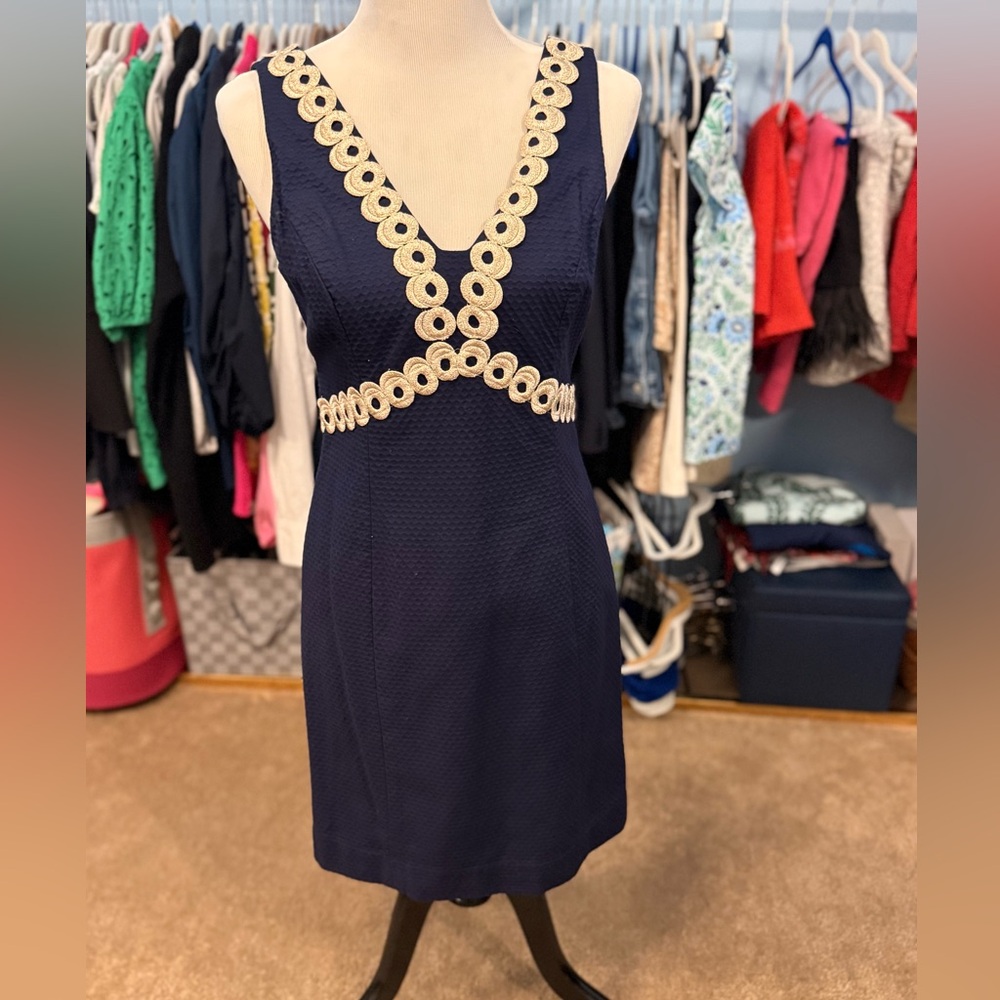Lilly Pulitzer Navy Dress with Cream Detailing